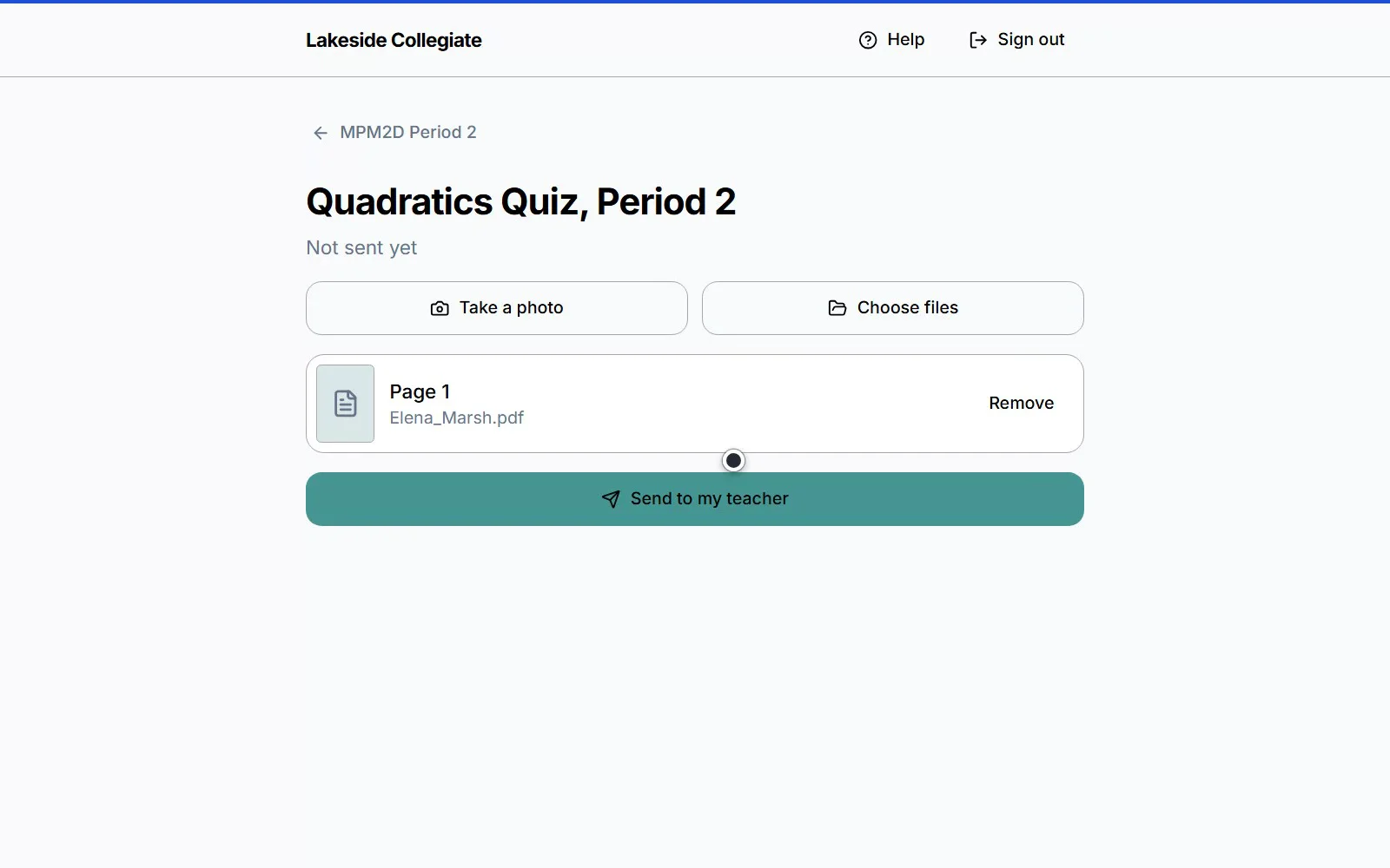 A student joining a class through its link and sending work to the teacher from the Margin student portal.