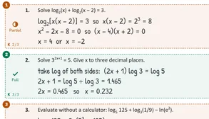 A math quiz marked by Margin: the first answer boxed as a partial mark, 2 out of 3, and the second with full marks.